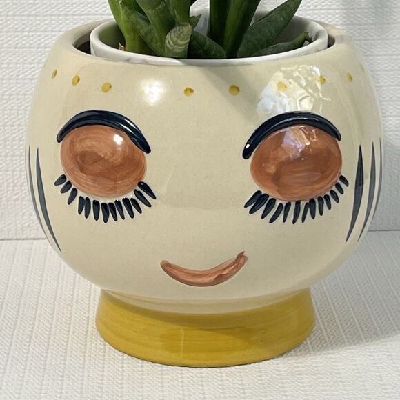 Big Bulgy Eye Face Ceramic Pedestal Planter Flower Pot Multi HANDMADE - Picture 13 of 17